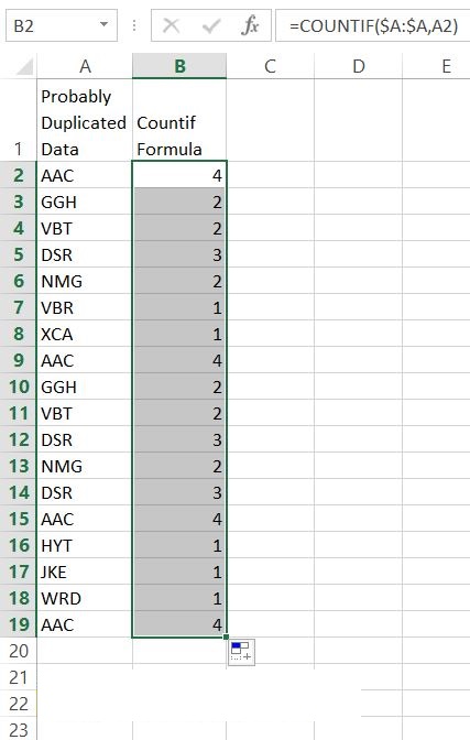 countif to remove duplicates found
