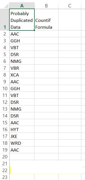countif to remove duplicates source data