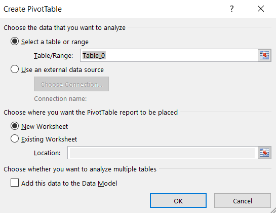 Create Pivot Table