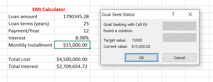 emi total loan calculated