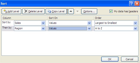 Excel Sort second level