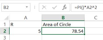 area of circle pi