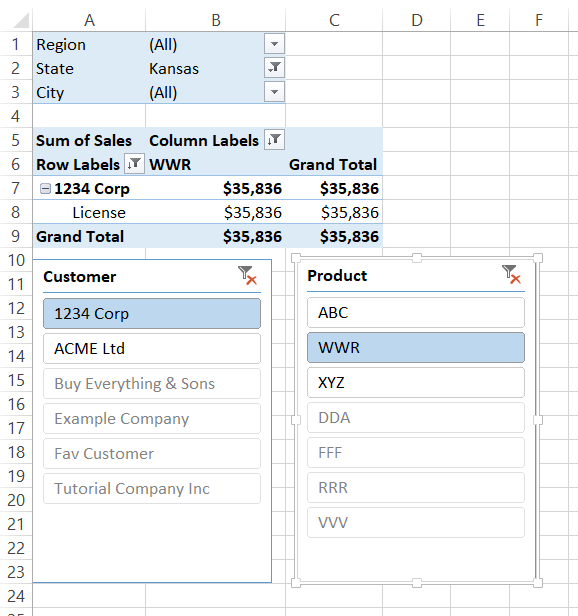 Pivot Table two Slicers