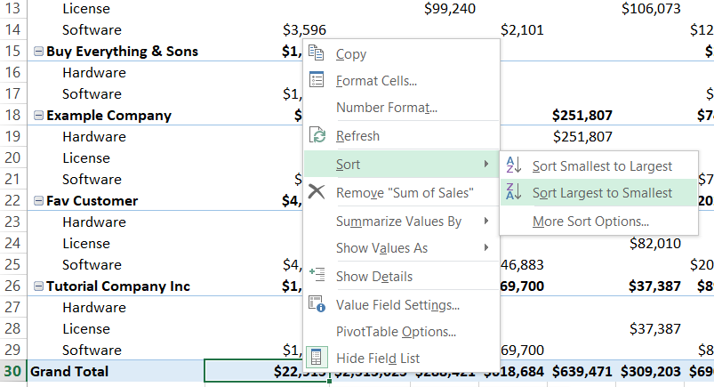 Sort Largest to Smallest column