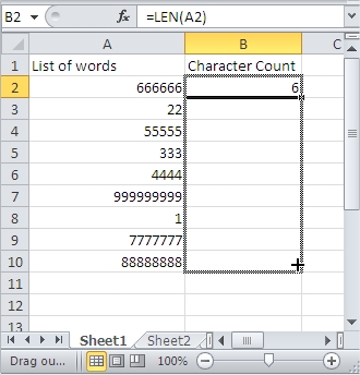 Sort Character Count Drag