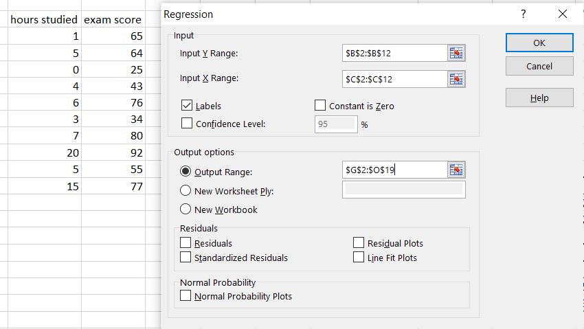 Data Analysis Regression input values