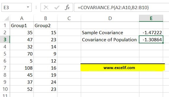 Excel Covariance Population