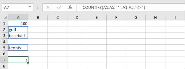 Count Cells with Text and Exclude Cells with a Space Character