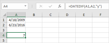 Years Between Two Dates in Excel