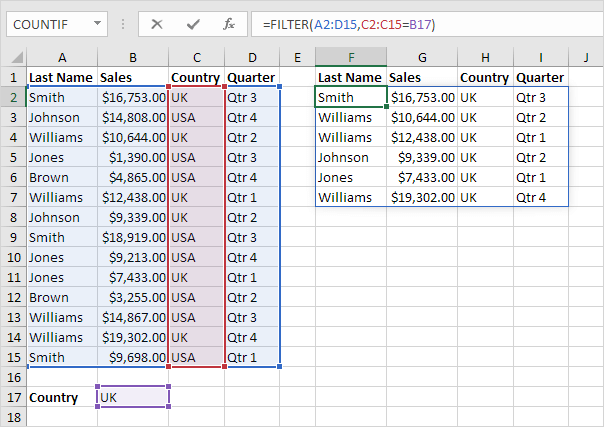 Dynamic FILTER function