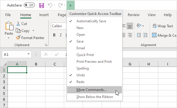 Customize Quick Access Toolbar in Excel