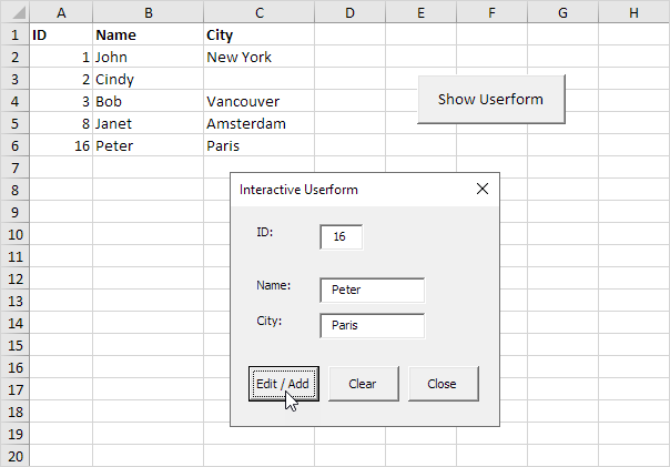 Excel VBA Interactive Userform