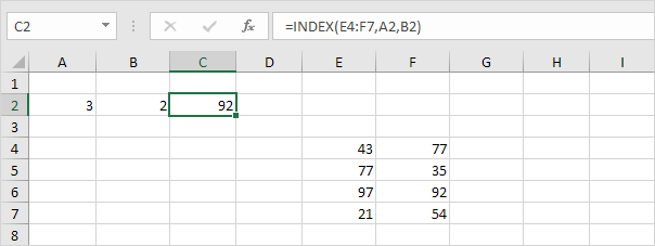 Index Function, Two-dimensional Range