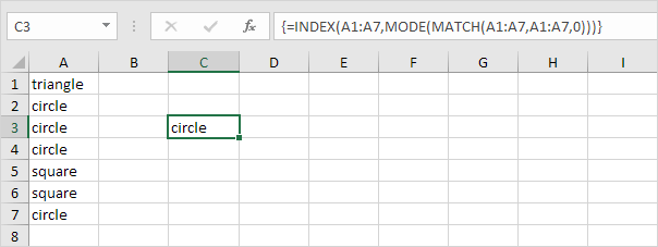 Most Frequently Occurring Word in Excel