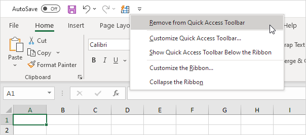 Remove From Quick Access Toolbar