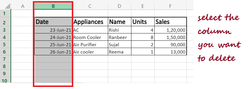 Delete Data in Excel