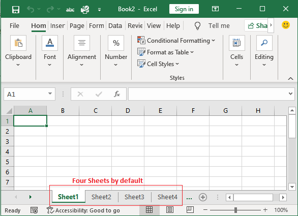 How many sheets are there in excel workbook by default