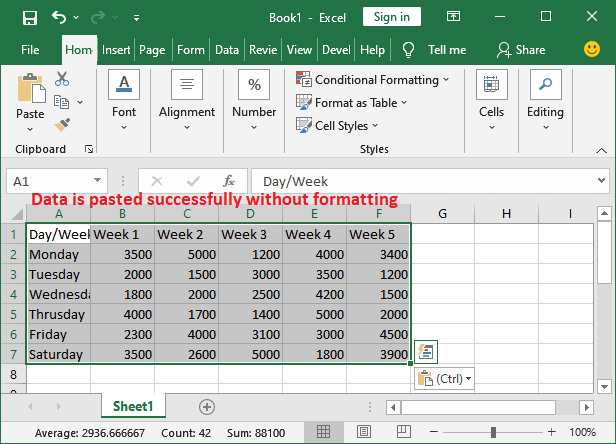 How to copy paste data in Excel