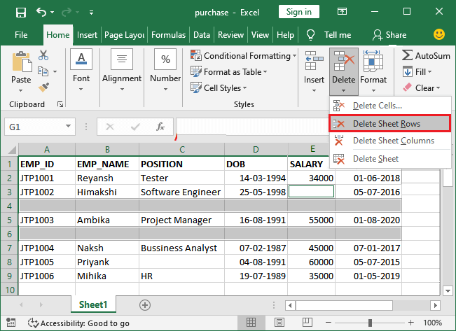 How to delete blank rows in Excel