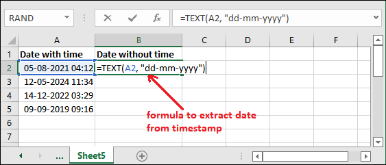 How to remove time from date in excel