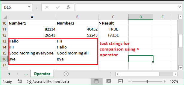 Logical operators in Excel