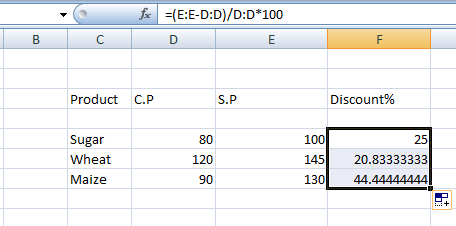 Percentage formula in Excel