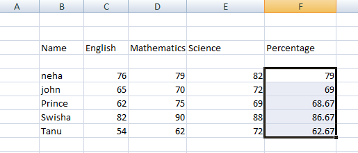 Percentage formula in Excel
