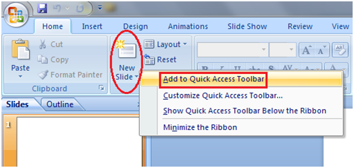 MSpowerpoint Quick access toolbar 3