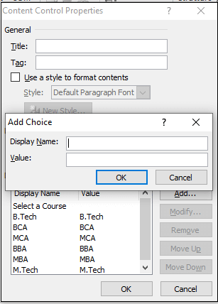 How to create a drop-down menu in Word document