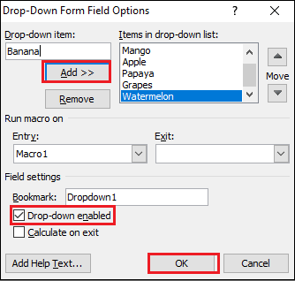 How to create a drop-down menu in Word document