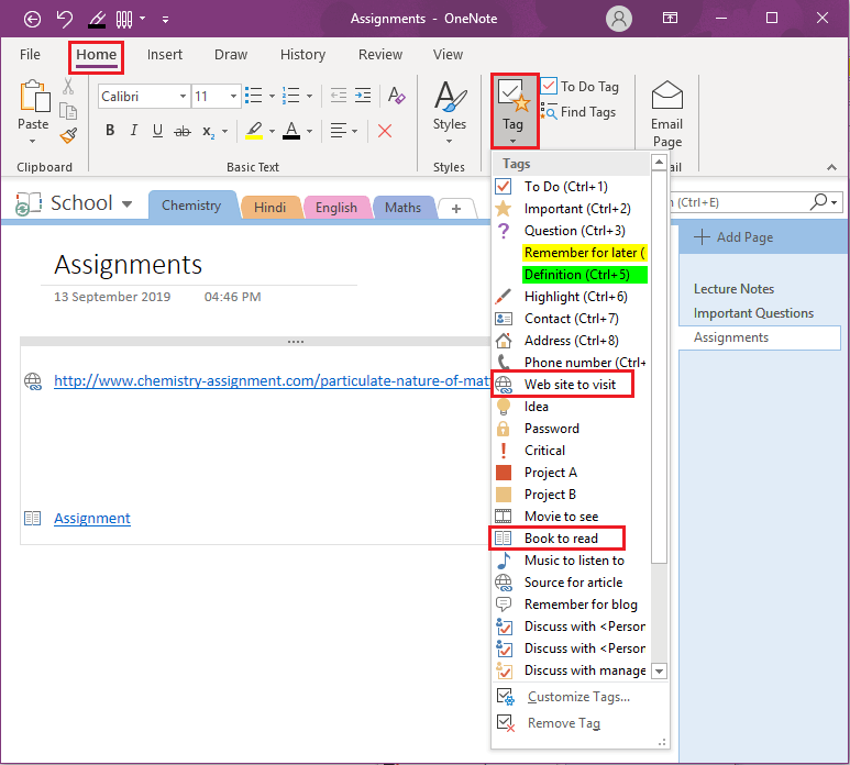 How to add tags in OneNote