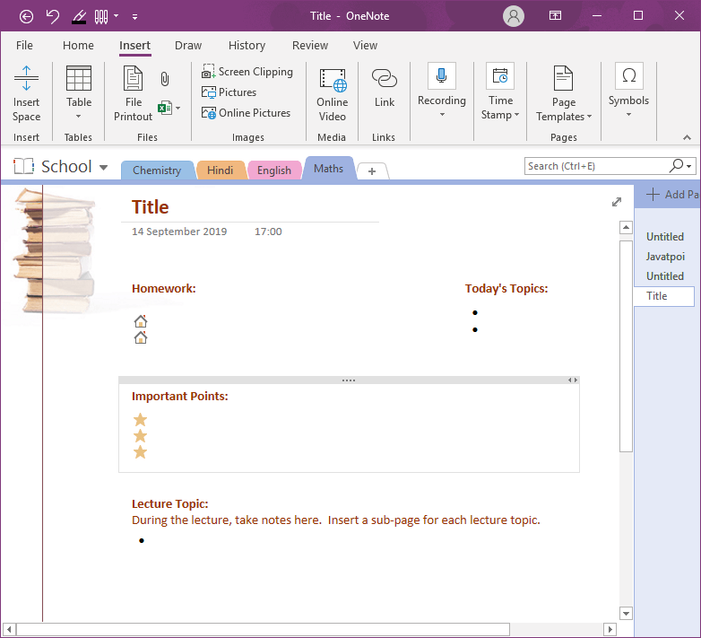 OneNote Page Templates