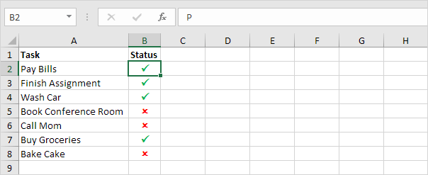 Check Marks in Excel