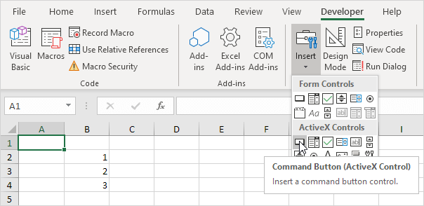 Create an ActiveX control in Excel VBA Create an ActiveX control in Excel VBA