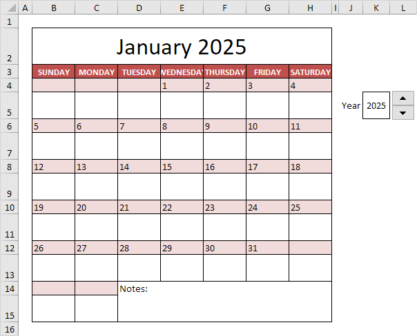 Excel 2025 Calendar